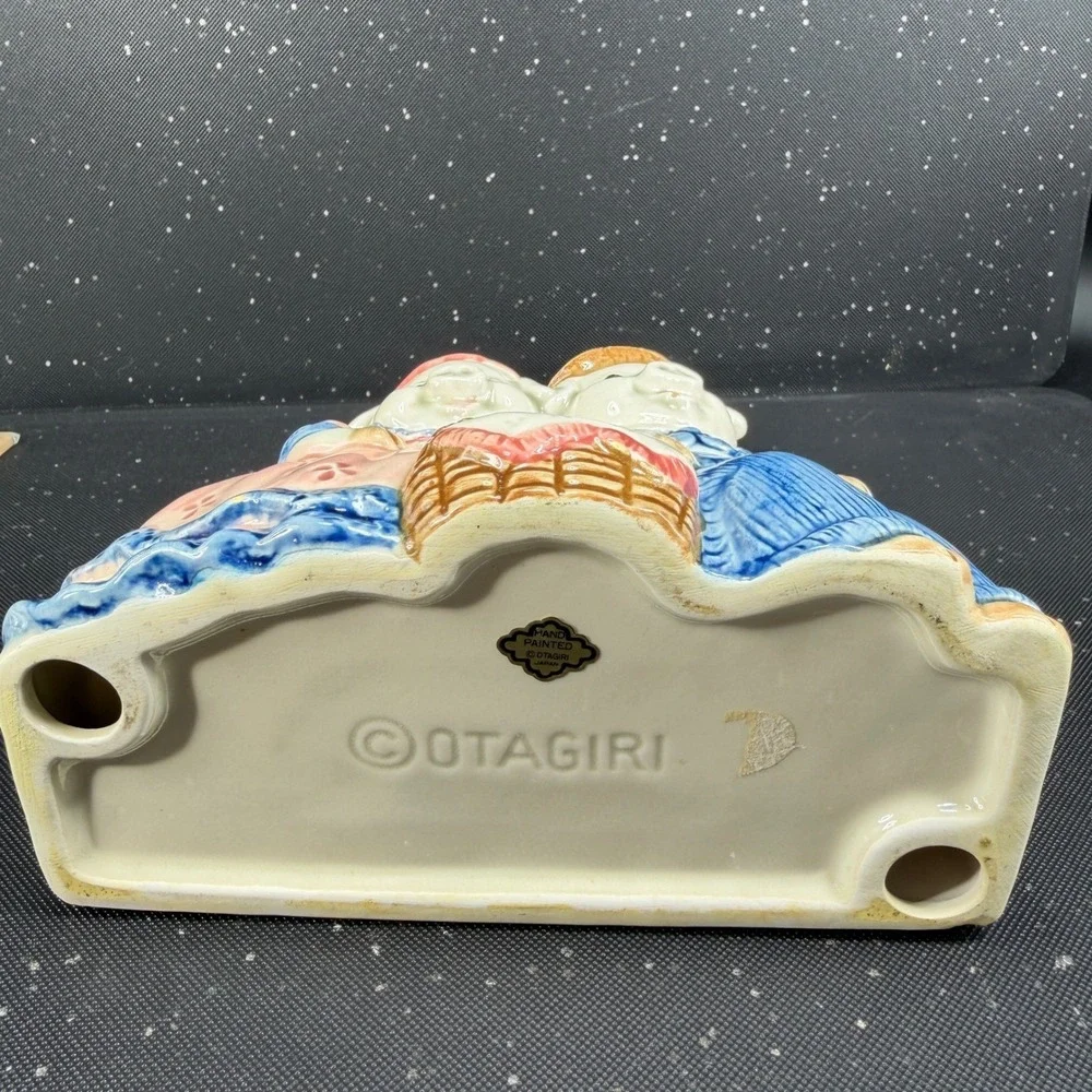 Vintage Otagiri Japan Ceramic Pig Couple Napkin Holder Hand Painted Farmhouse